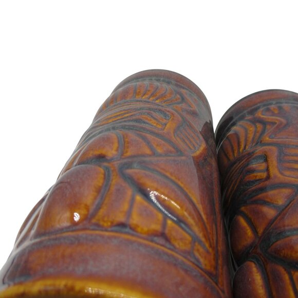 Libbey Tiki Mug Cup Brown Gold Hawaiian Beach Cocktail Bar Vintage SET OF 2 - Picture 6 of 6